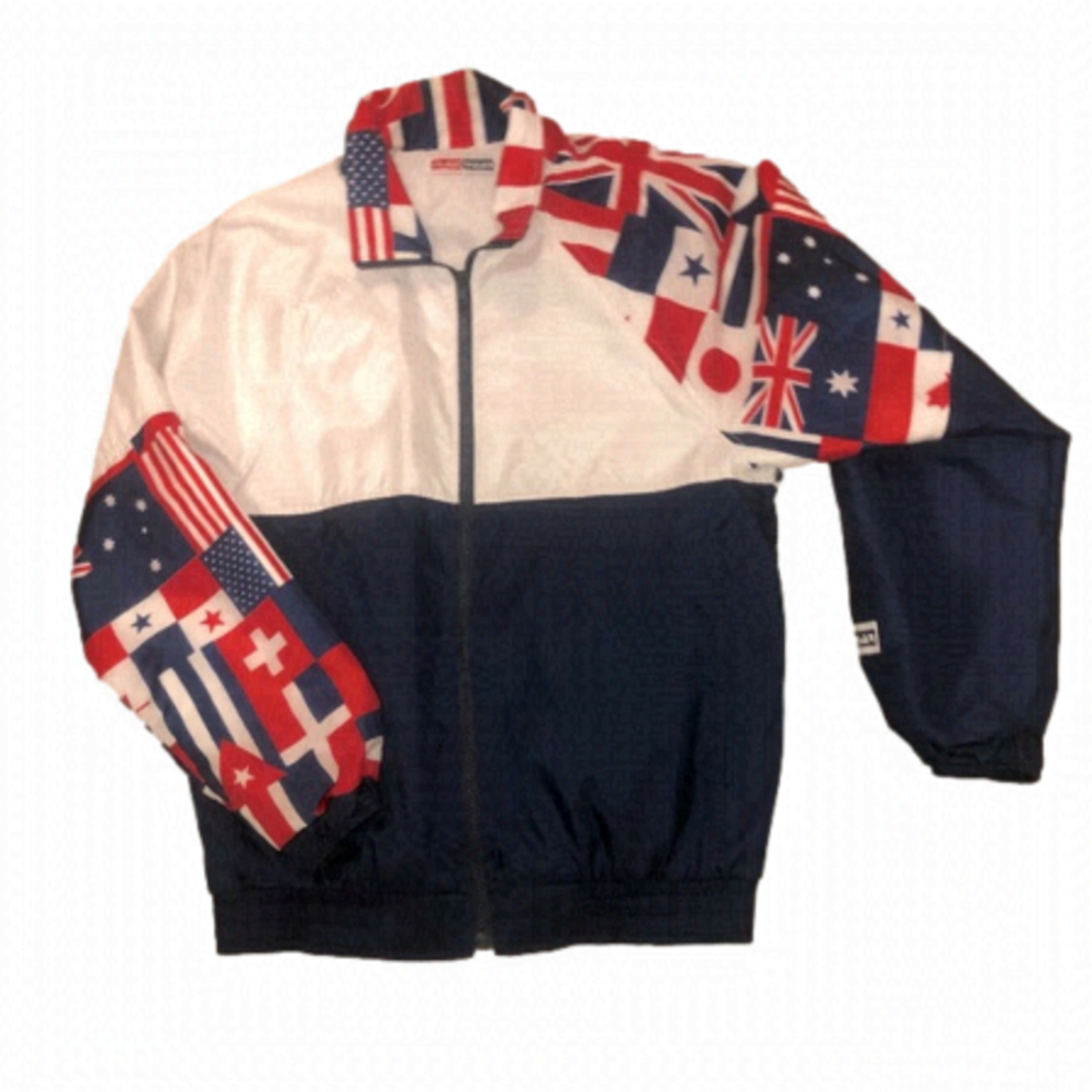 VTG 90s Flag Wear Red White & Blue Multi Flag Full Zip Windbreaker Oversized M